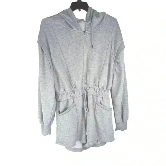 FOR LOVE LEMONS GRAY DRAWSTRING WAIST  ZIP HOODIE SWEAT Jumpsuit SIZE XL - Picture 2 of 9